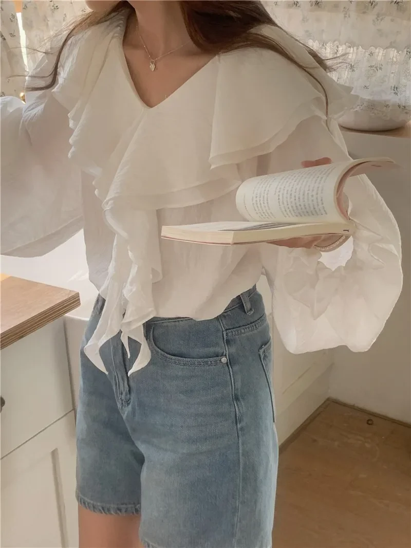 Summer Women Blouse Spring Shirt Female Woman Blouse Maxi Blusas Chiffon Casual Elegant Vintage Long Sleeve Oversize Loose White