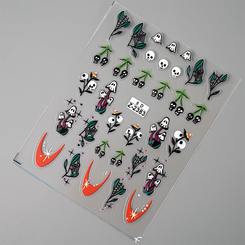 5D Relief Halloween Nail Art Stickers Skeleton Hand Pumpkin Ghost Decal DIY Manicure Decoration Tips Nail Accessories Tools