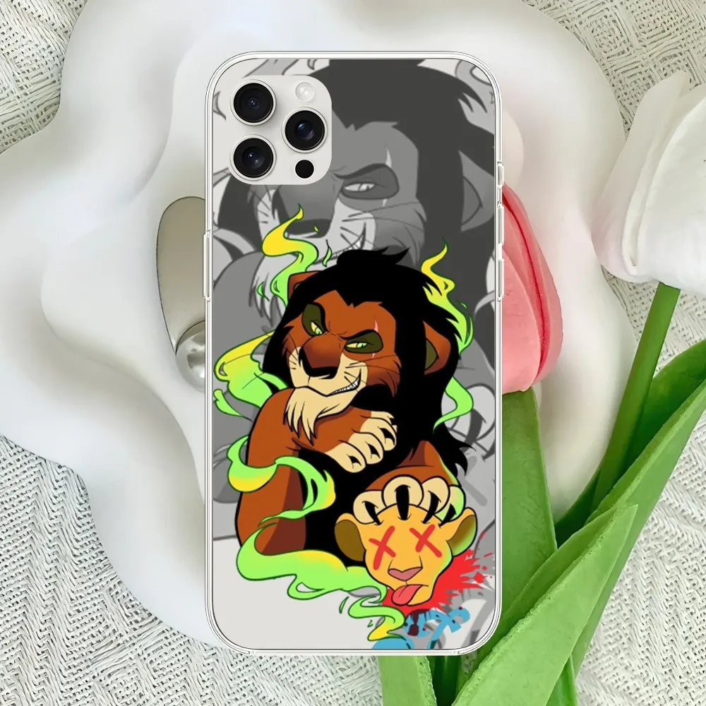 MINISO Disney Villains Scar Cool Phone Case For iPhone 16 11 Mini 13 14 12 Pro Max XS 15 Plus Transparent Shell