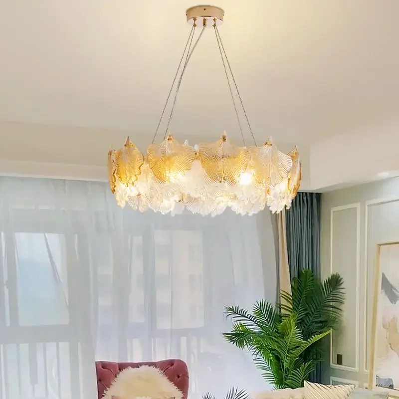 Modern LED Ginkgo Leaf Ceiling Chandeliers Light Luxury Restaurant Pendant Lamp Study Bedroom Room Light Warm Master Bedroom