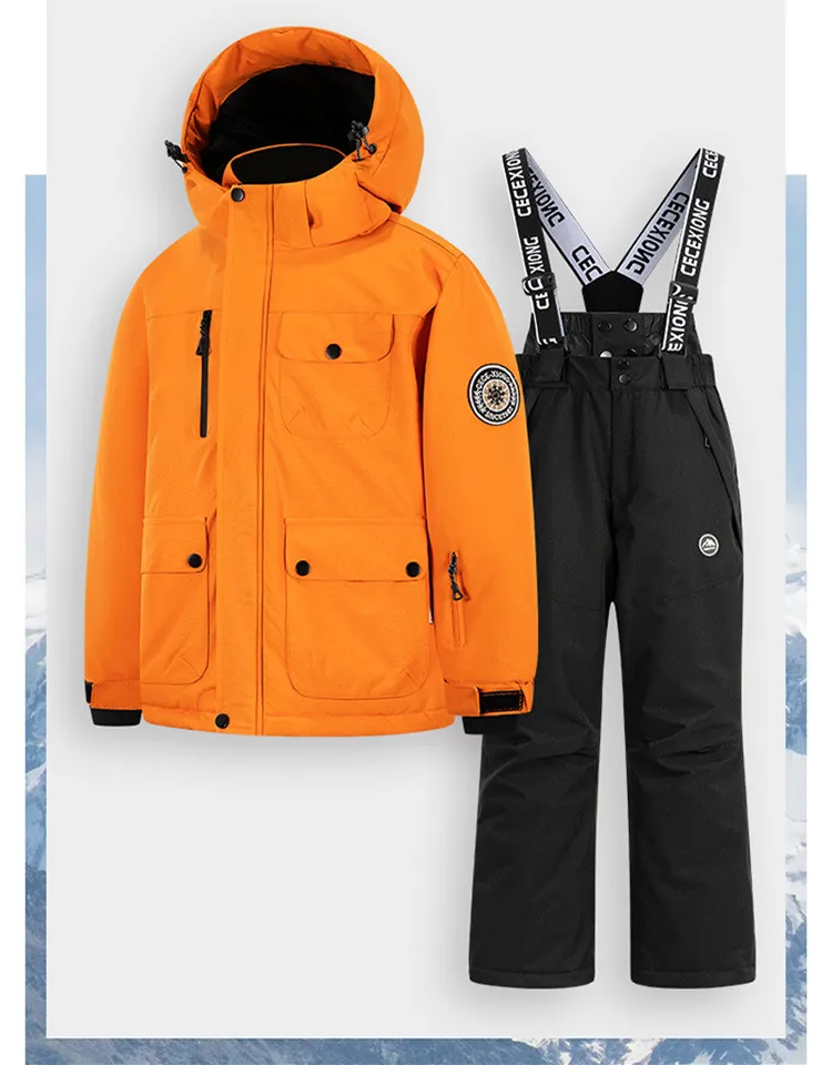 

2025 детские лыжные костюмы с капюшоном, зимние комплекты из 2 предметов для девочек и мальчиков, зимняя одежда, водонепроницаемые ветрозащитные спортивные штаны высокого качества для занятий спортом на открытом воздухе