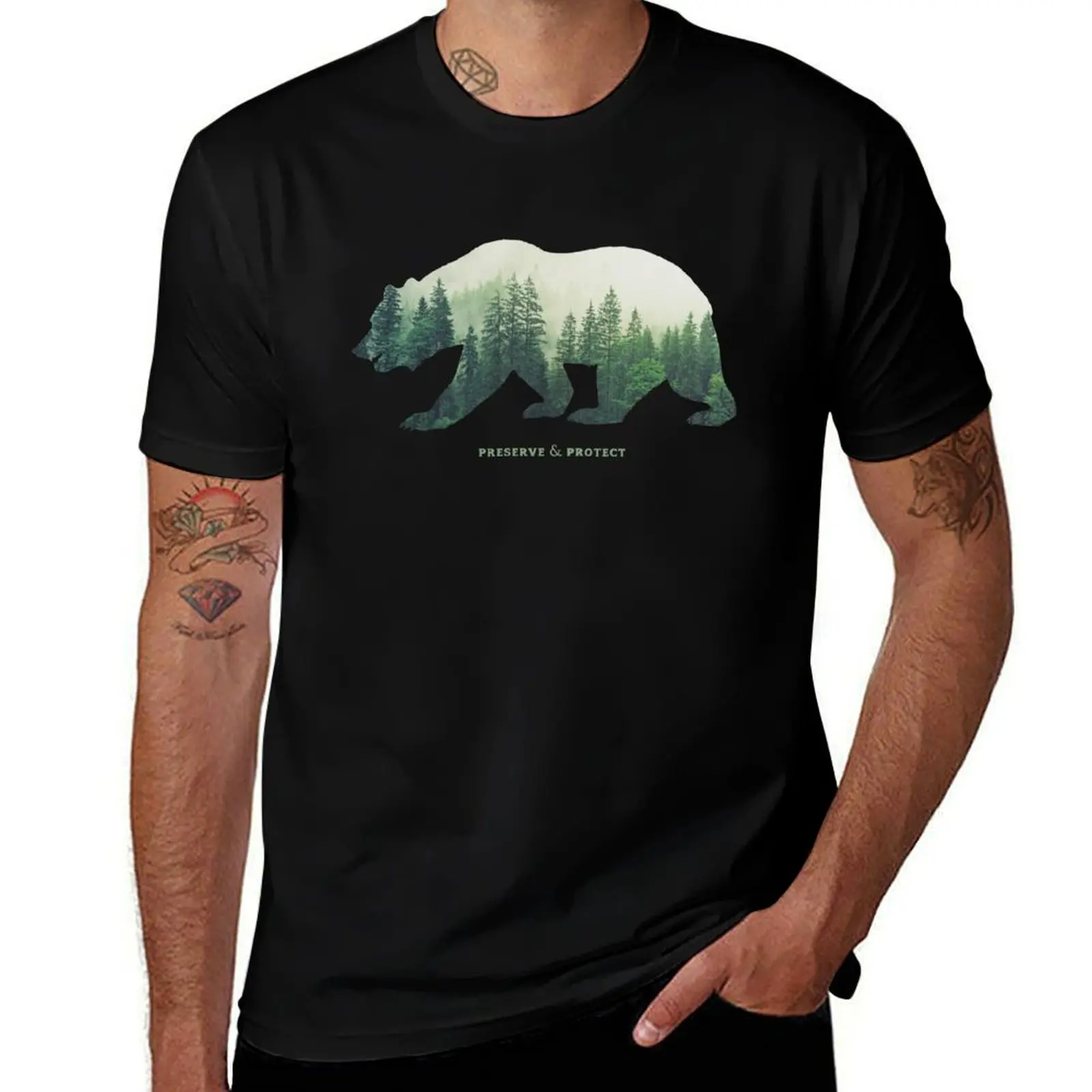 

Preserve & Protect Nature Double Exposure Bear Silhouette Trees Forest Save the Environment Climate Change Wilderness Hi T-Shirt