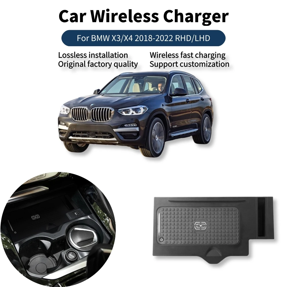 

New Design Super fast charge 15w wireless phone charger for iphone android for BMW X3/X4 LHD and RHD 2018 2019 2020 2021 2022