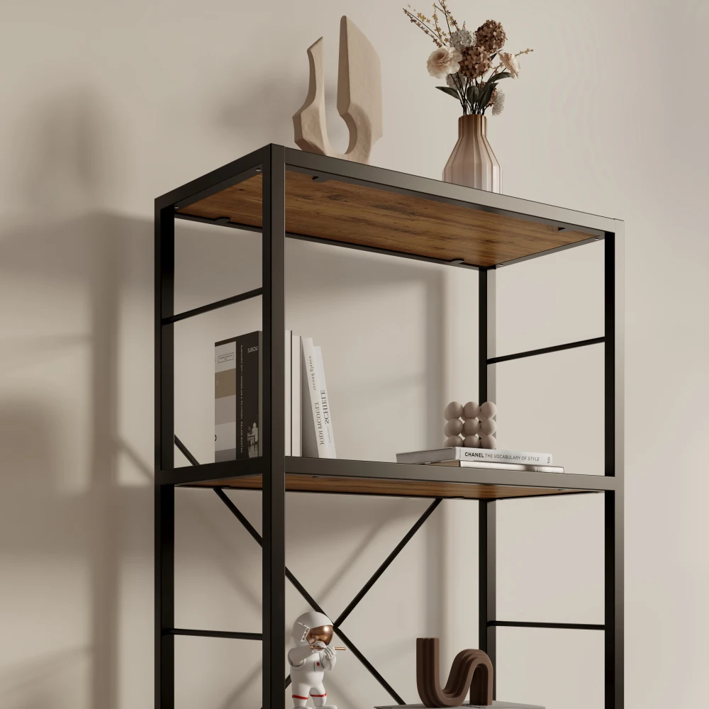 DFW Boekenplanken en Boekenkasten, 29,52 INCH Brede Plank 4-Tier Ladderplank 110 lbs/plank Vintage Industriële Stijl Boekenkast