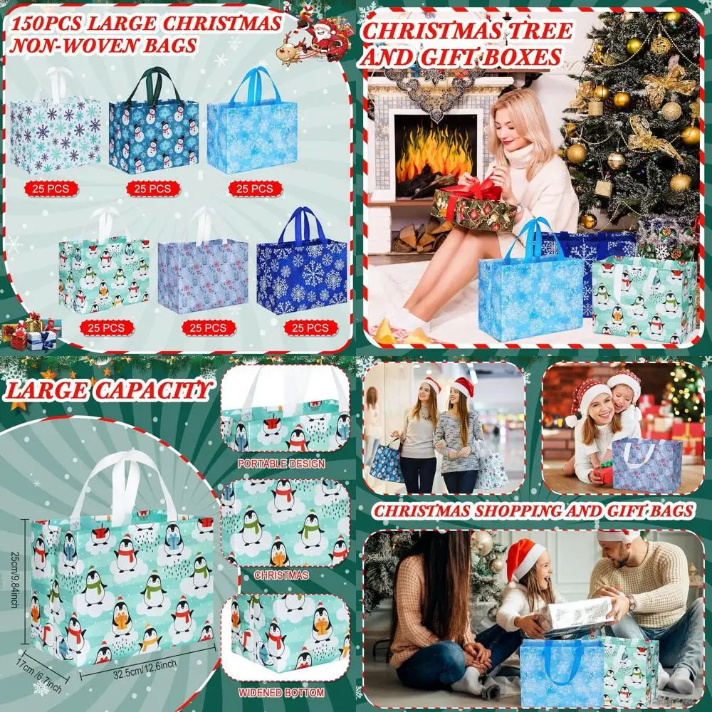 

Многоразовые большие сумки-шопперы, 150 штук, 12,8x9,8x6,7 дюймов, с ручками для покупок продуктов.