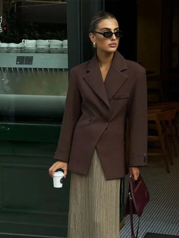 HH المرأة أنيقة الصلبة التلبيب زرين البدلة سترة موضة كم طويل سليم معاطف قصيرة 2024 جديد مكتب سيدة عادية السترة #4