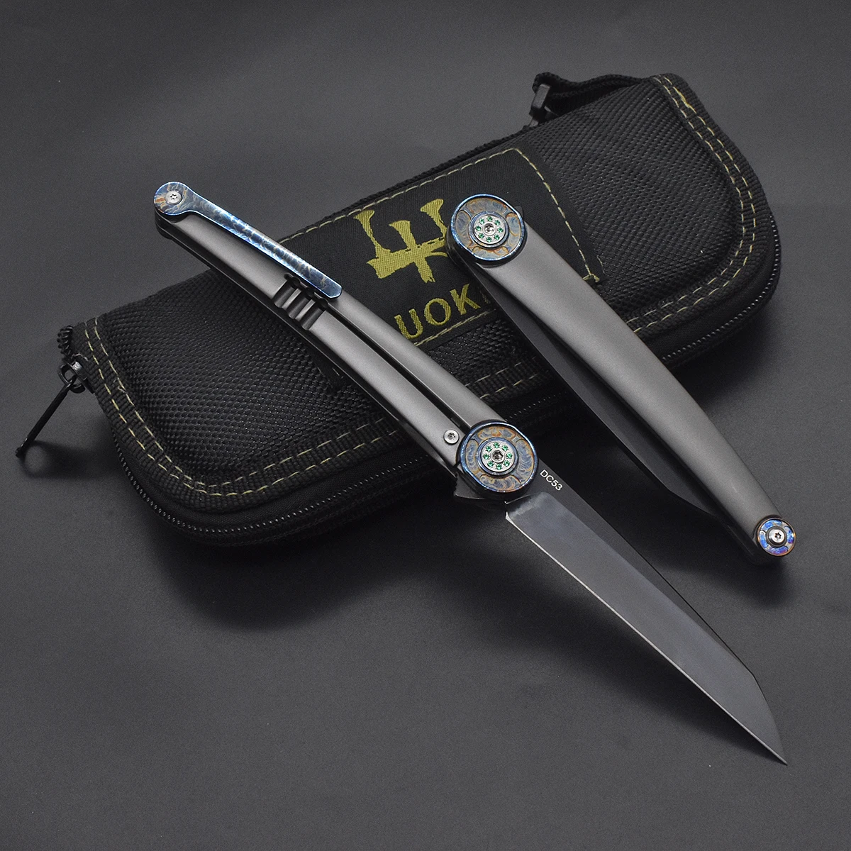 

DC53 Steel Titanium Alloy Handle Ball Bearing Knife Back Clip Outdoor Survival Camping Tool Gift