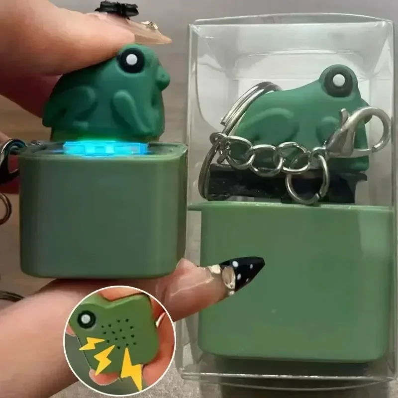 Funny Frog Duck Key Chains Rechargeable Keyboard Clicker Sound Keyring with LED Light for Stress Relief Fashion Jewelry Gifts
