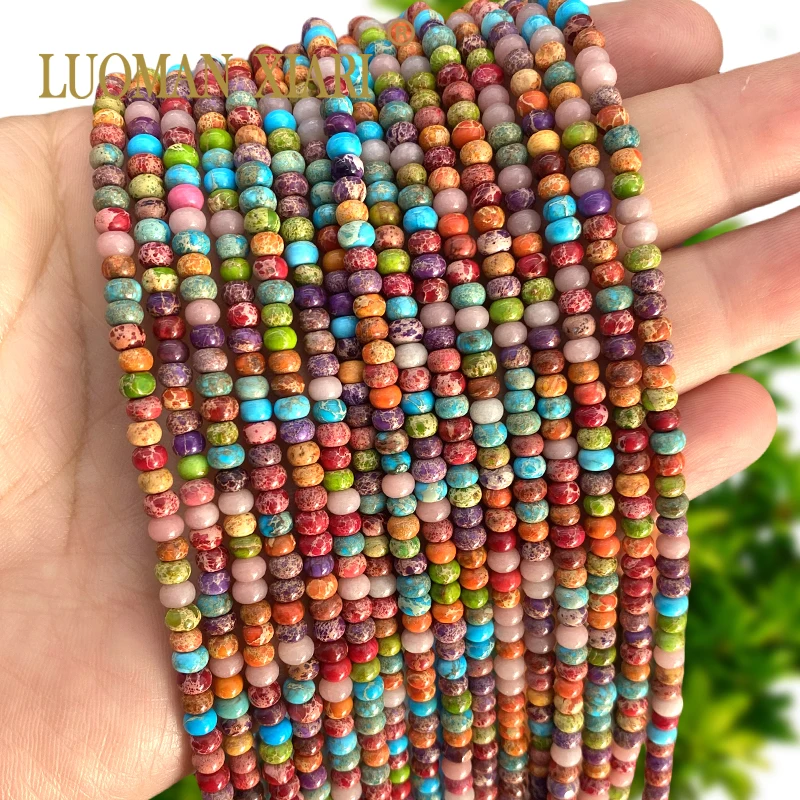 3x4MM Abacus Natural Stone Colorful Sea Sediment Jasper Rondelle Loose Spacer Beads for Jewelry Making DIY Bracelet Accessories