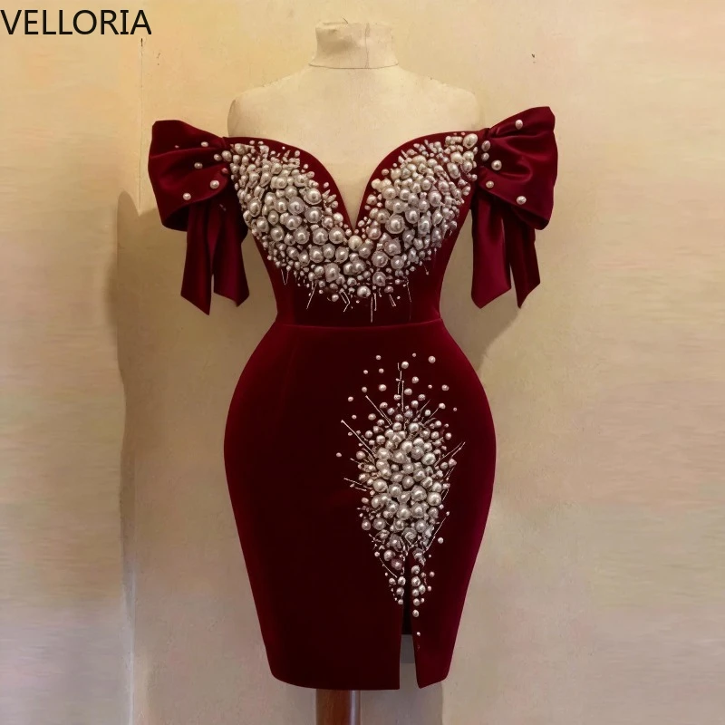 Elegantes Minikleid mit Puffärmeln und Perlenbesatz für Afrikanische Frauen, Sexy Bodycon Partykleid, Abendkleid mit Statement-Schulterpartie, Maßanfertigung
