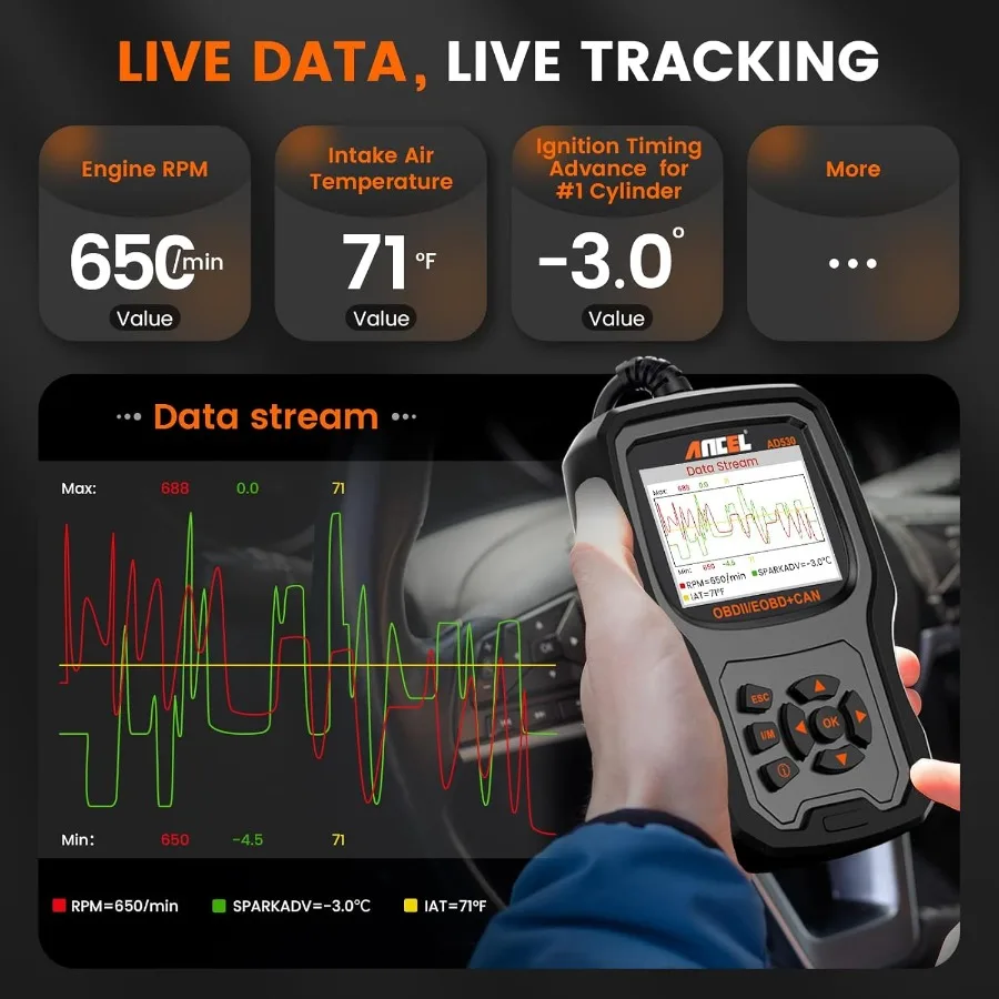 AD530 OBD2 Scanner Diagnostic Tool Universal Check Engine Code Reader with Live Data Car Diagnostic Tool with Upgraded Ba