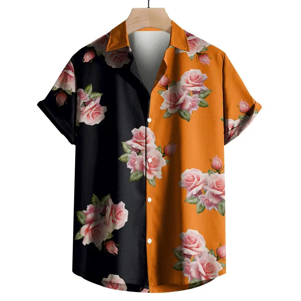 

Casual Men Shirt Hawaiian T-Shirts 3d Flower Printed Short Sleeved Shirt For Men Summer Original Men's Clothing Oversized Shirts