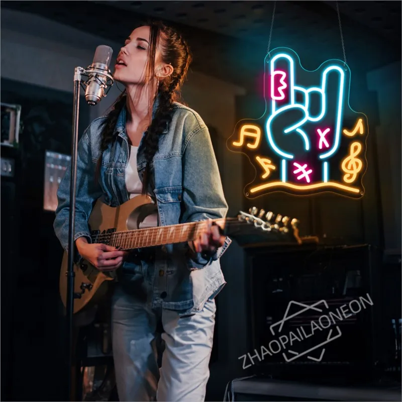 Rock Gesture LED Neon Sign Karaoke Wall Decoration Neon Sign Light Game Room Music Party Rock Studio Bar Disco Party Neon Light - view 2