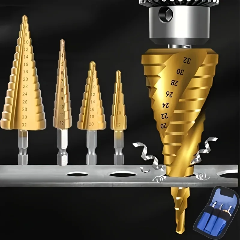 3PCS Titanium Alloy Step Cone Drill Bit Set - Durable Stainless Steel, Hexagonal Head, Suitable for Plastic/Glass Surfaces