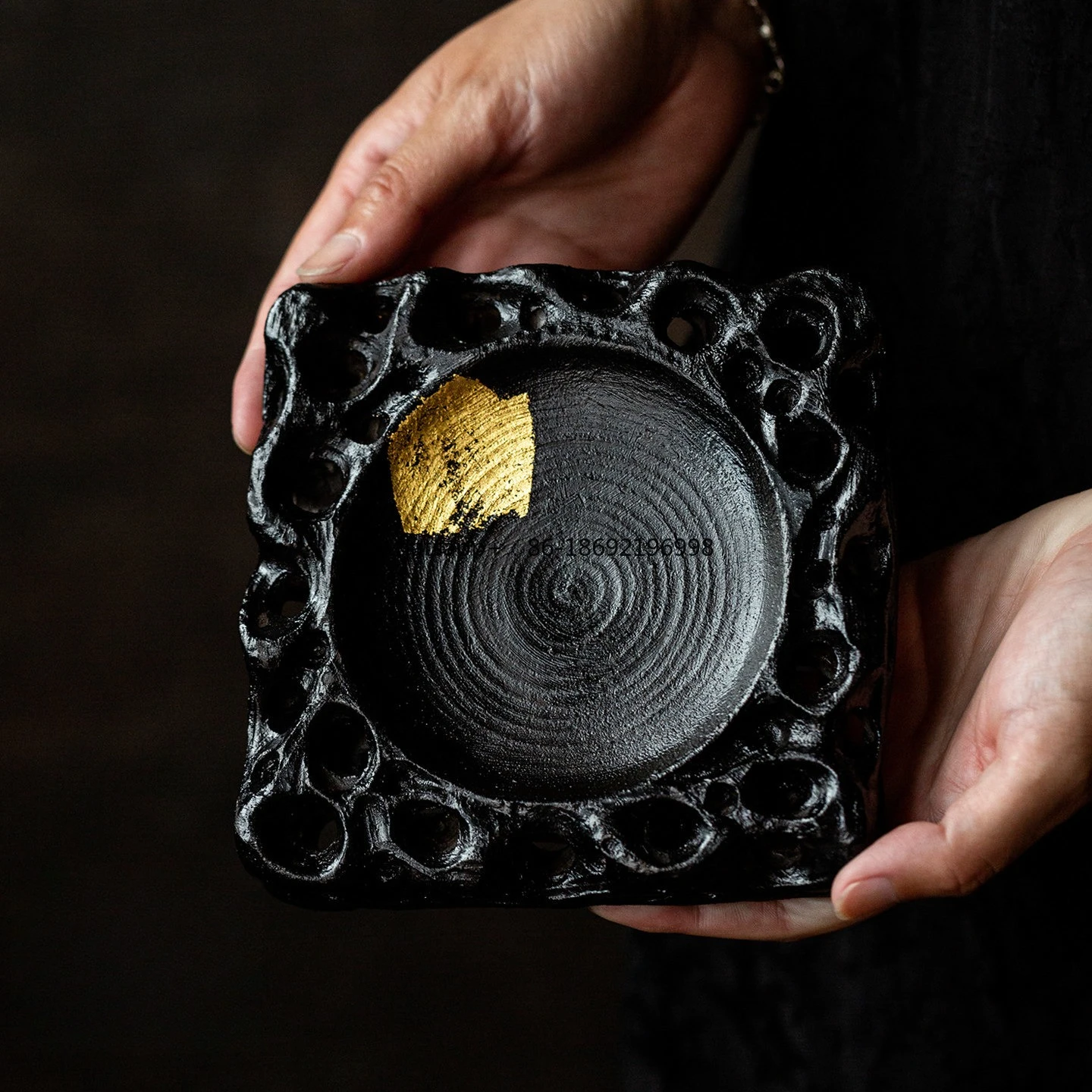 Pure Handmade Lacquer Gold Foil Ceramic Tea Bearing Dry Brewing Tea Table Pot Bearing Tray Household High-end Tea Ceremony