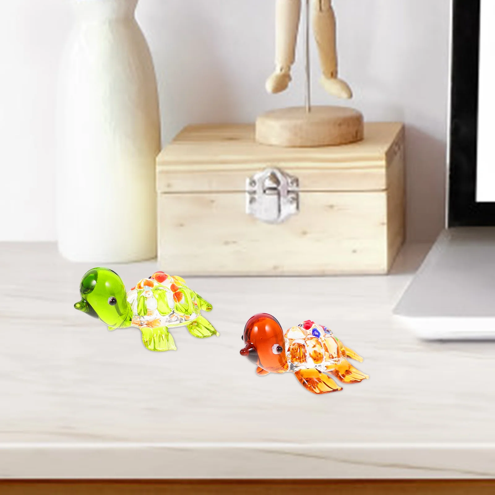 

2Pcs Glass Turtle Ornament Fine Workmanship Desktop Decoration Small Craft Tortoise Art Home Decor Gift Glass Turtle