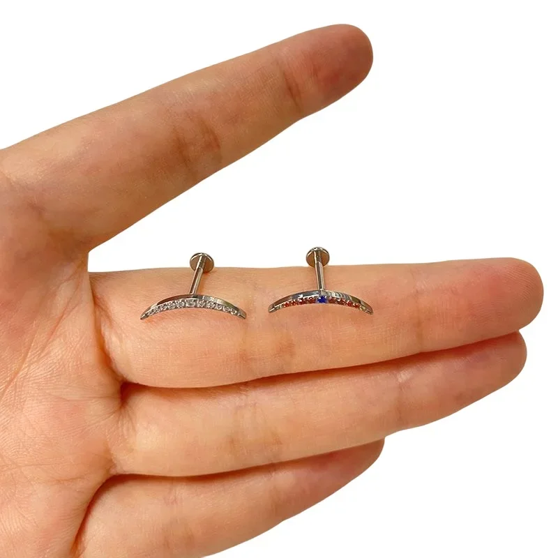 ASTM F136 Titanium Crescent PIERC CZ Paved Top Ear Cartilage Threaded Labret Stud Tragus Earring Lip Ring Body Piercing Jewelry