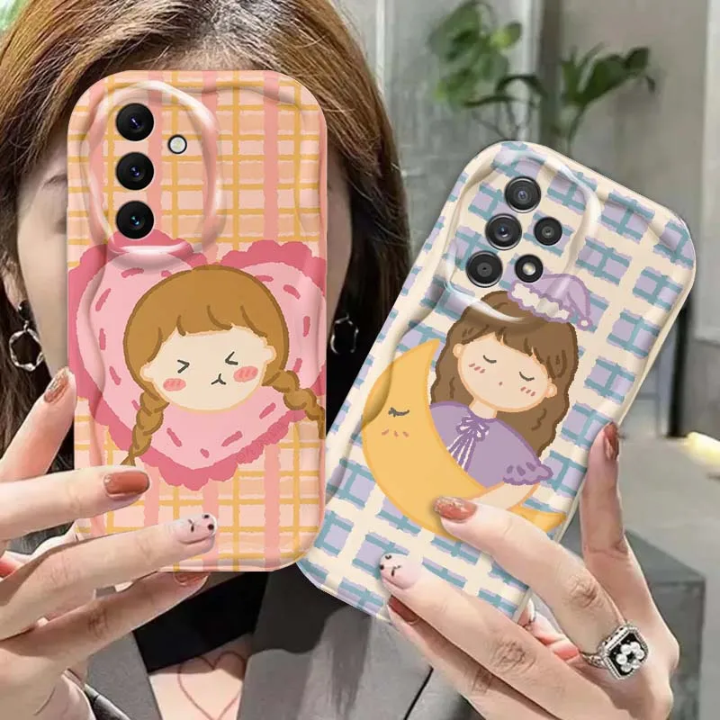 Grid Cartoon Character Pattern For Samsung Galaxy A 73 72 71 54 53 52 51 50 A50s 34 33 32 30s 13 M 22 32 M10s 14 F14 Phone Case