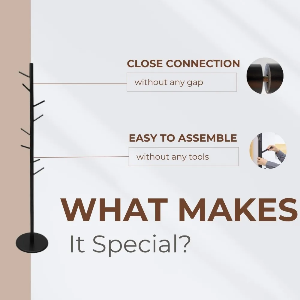 appendiabiti e supporto in legno massello, appendiabiti autoportante con 8 ganci e 3 altezze regolabili, perchero, porta cappelli, appendiabiti