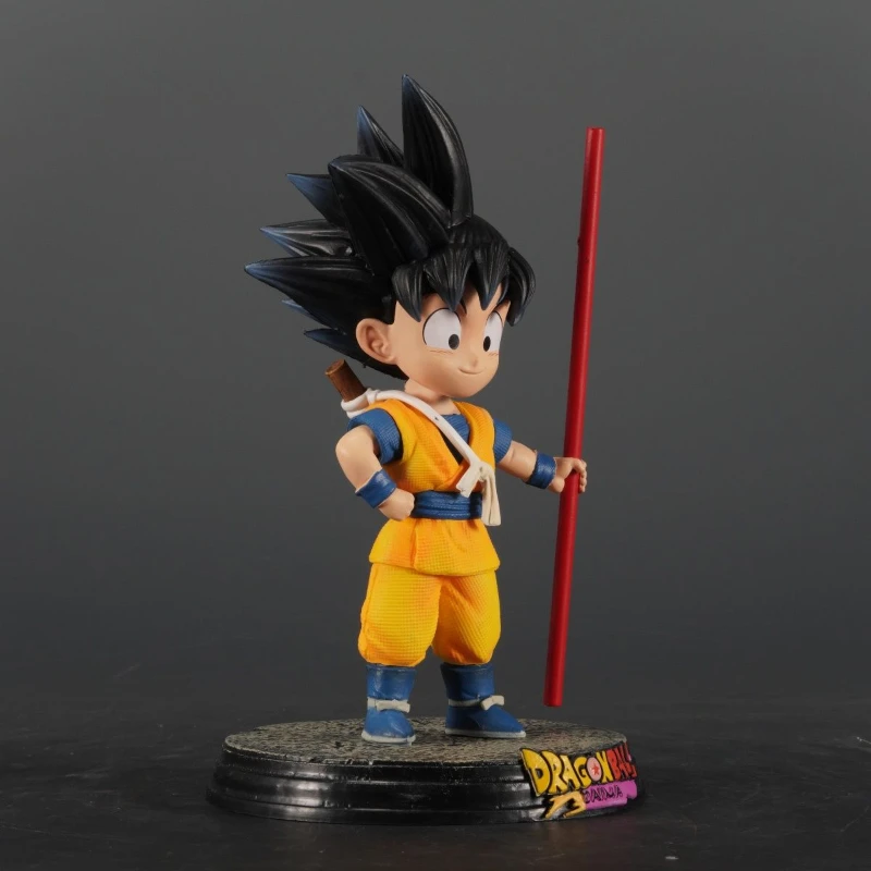 Anime Dragon Ball Goku Figurine FC Q Version Take The Stick Kid Son Goku Action Figures PVC Office Desktop Decoration Doll Gifts