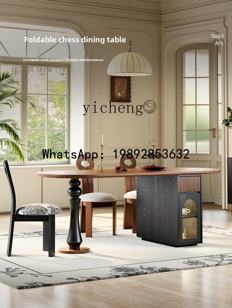 French Vintage Style Island Dining Table for Home Small Apartment Foldable Solid Wood Dining Table