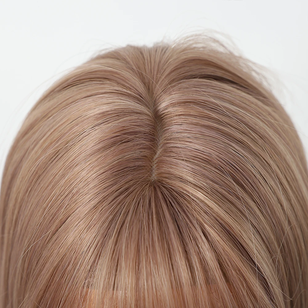 Synthetic Layered Wig Long Rose Gold Straight Wigs with Bangs Blonde Cosplay Party Natural Hair Wigs for Women Heat Resistant image 5