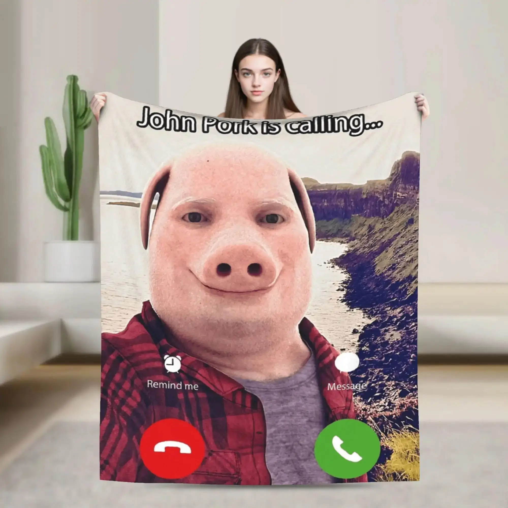 

Мягкий качественный плед-покрывало с забавным принтом «Джон Порк звонит» для детей и взрослых, для домашнего декора, весеннее покрывало на кровать