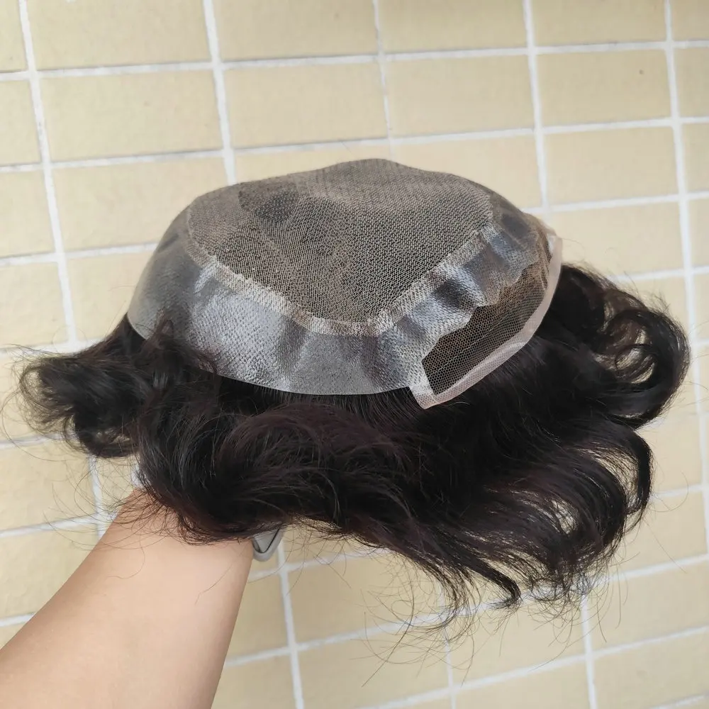 8x10 1B #   Peruca masculina de renda ajustável, preto natural, 100% sistemas de substituição de cabelo real, renda suíça frontal, densidade 130%