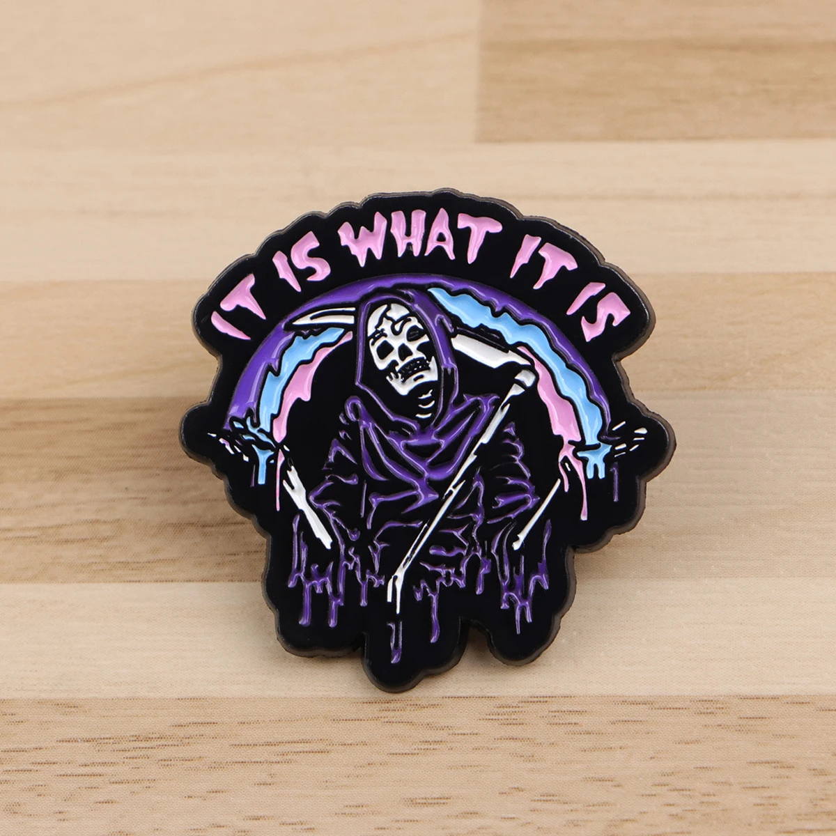 

"IT IS WHAT IT IS"Enamel Pin Halloween Skull Badges on Backpack Women's Brooches Hat Lapel Pins Cosplay Accessories Toys Gifts