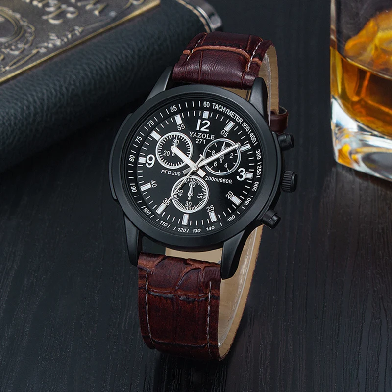 Top Luxury Brand YAZOLE Men Watches Sport Luminous Mens Quartz Watches Military Casual Leather Wristwatch Clock Men reloj hombre