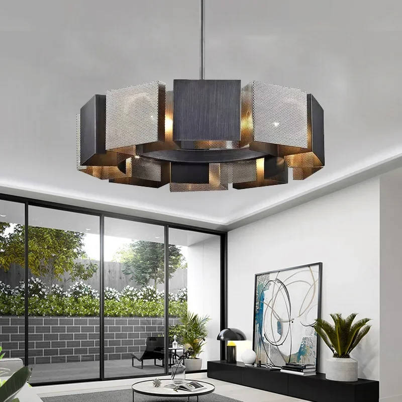 Modern LED Obsidian Block Ceiling Chandeliers Metal Pendent Lights Luxury Living Dining Room Home Decor Hanging Lamp Luster