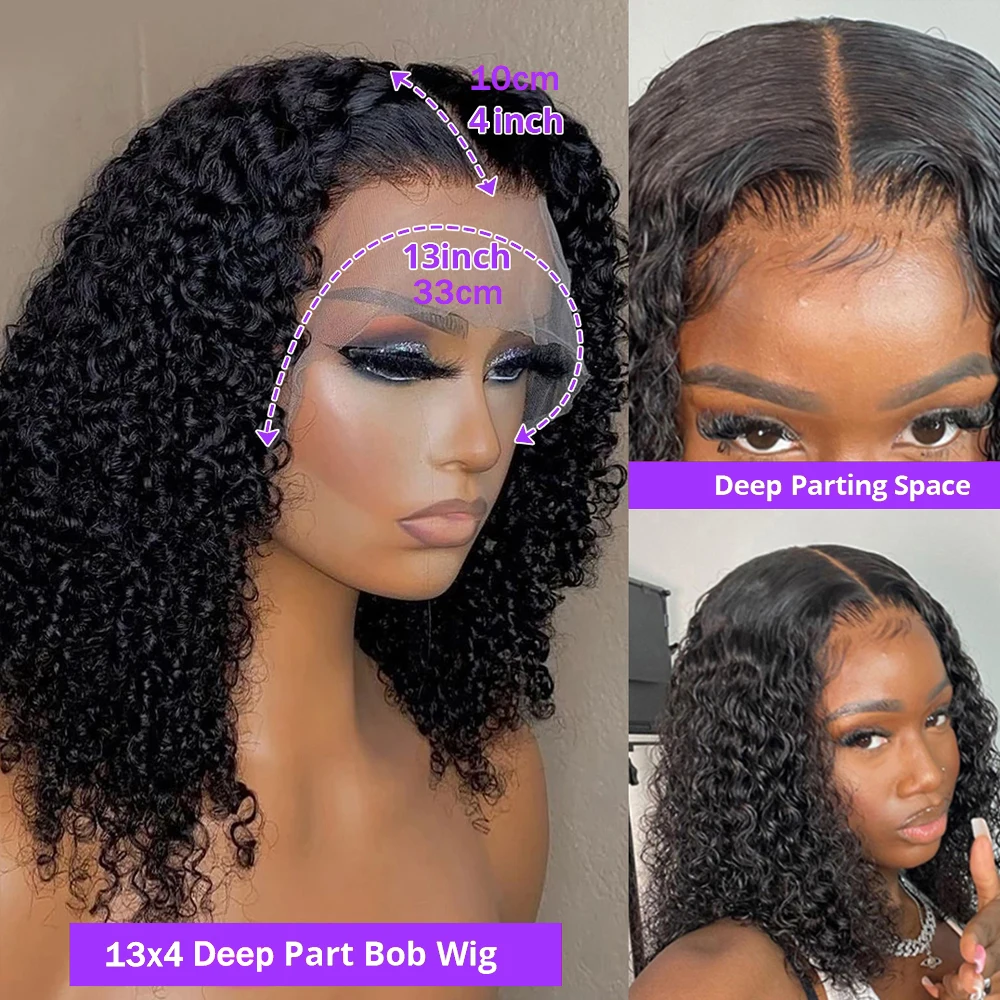 Deep Wave 13x4 Lace Front Wig Short Bob Wig Brazilian Virgin Human Hair Wigs For Black Woman Water Curly 180% Density Preplucked