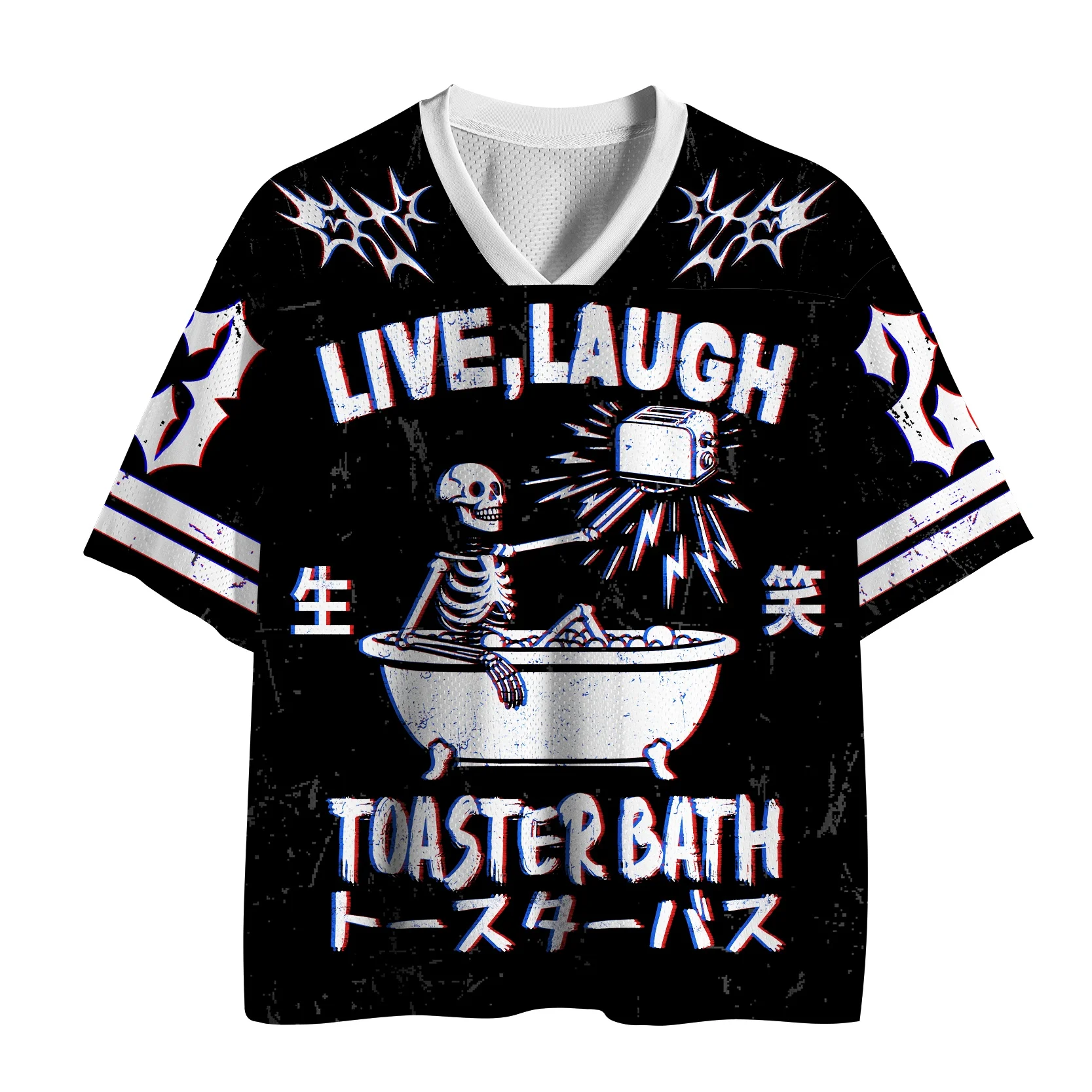 2026 Neues Unisex Retro Grafik-Mesh-T-Shirt, Vintage Punk Japanische Kunst V-Ausschnitt Kurzarm Oversized Festival Streetwear – Detail 5