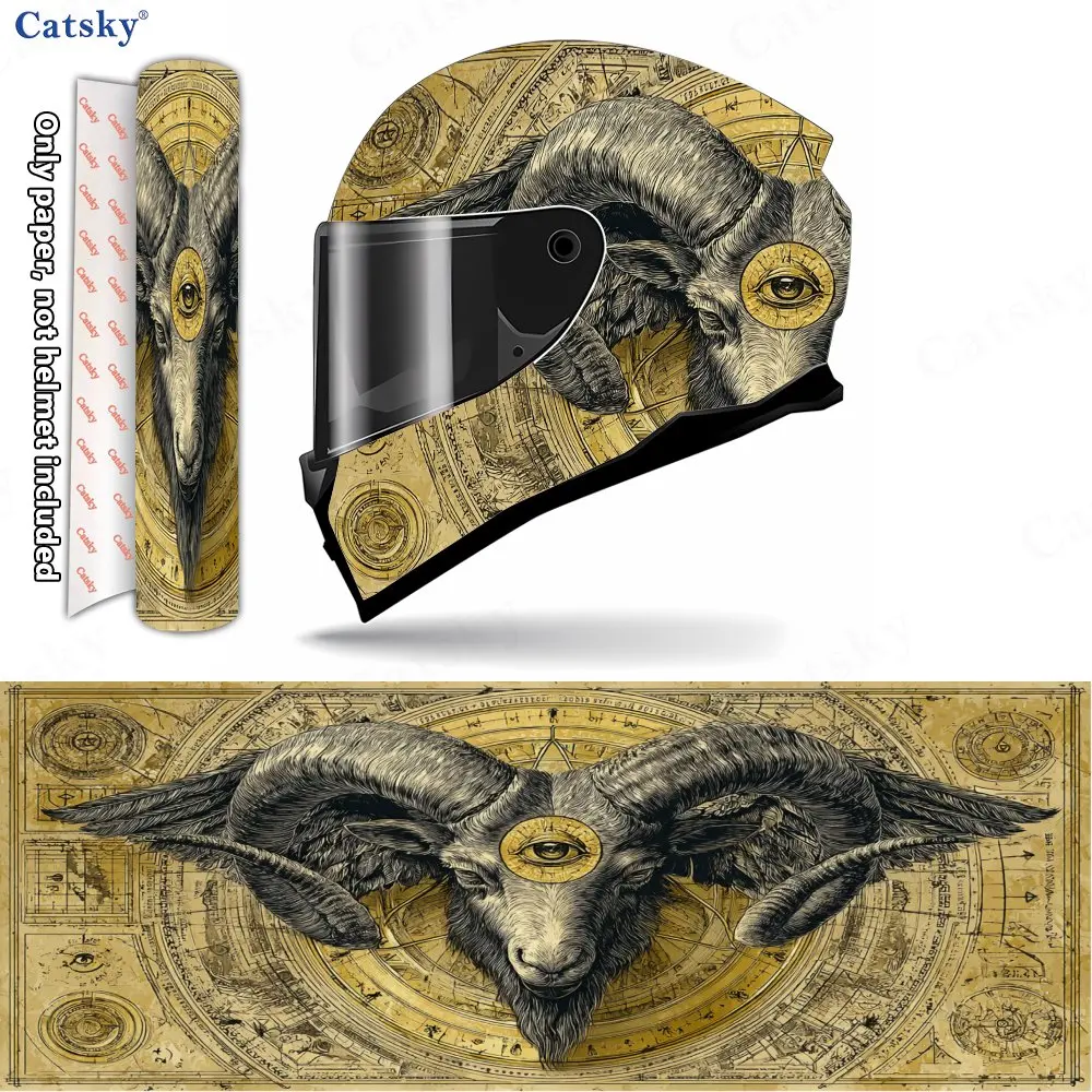 

Golden-patterned Winged Ram Print Helmet stickers , PVC Material Multifunctional Helmet Stickers, Scratch-Resistant & Fade-Proof