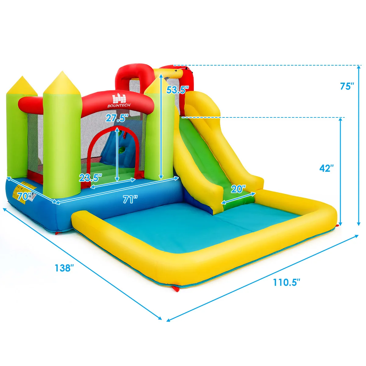 Inflatable Bounce House Water Slide Jump Bouncer w/Climbing Wall and Splash Pool