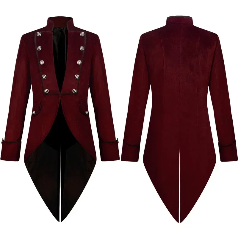 Vintage Halloween Medieval Steampunk Mens Tailcoat Jacket Velvet Renaissance Victorian Frock Coat Uniform Cosplay Costume Homme