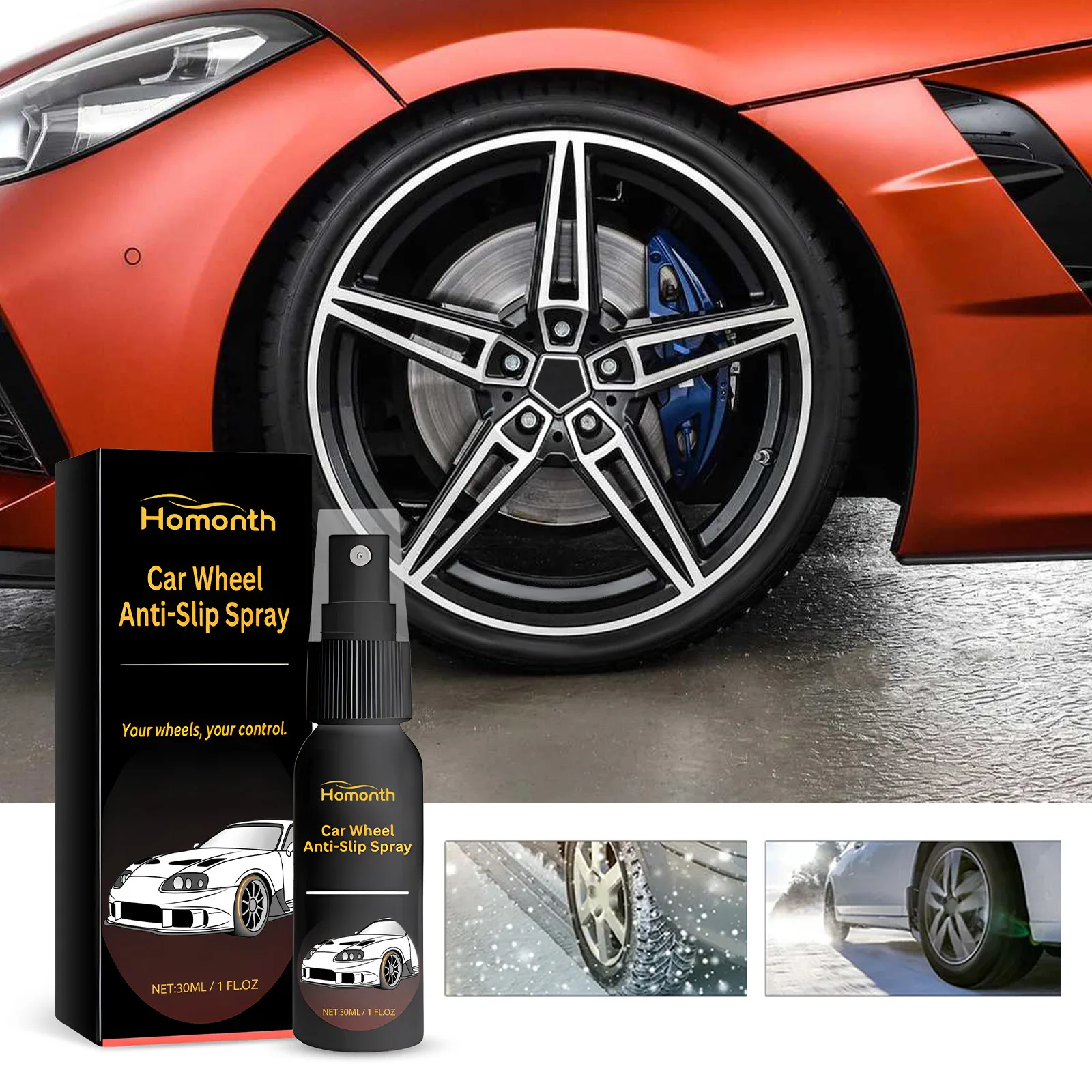 

Car Wheel Anti-Slip Spray 30ml - Tire Grip Enhancer for All Weather Conditions, Prevents Slipping with Protective Coating