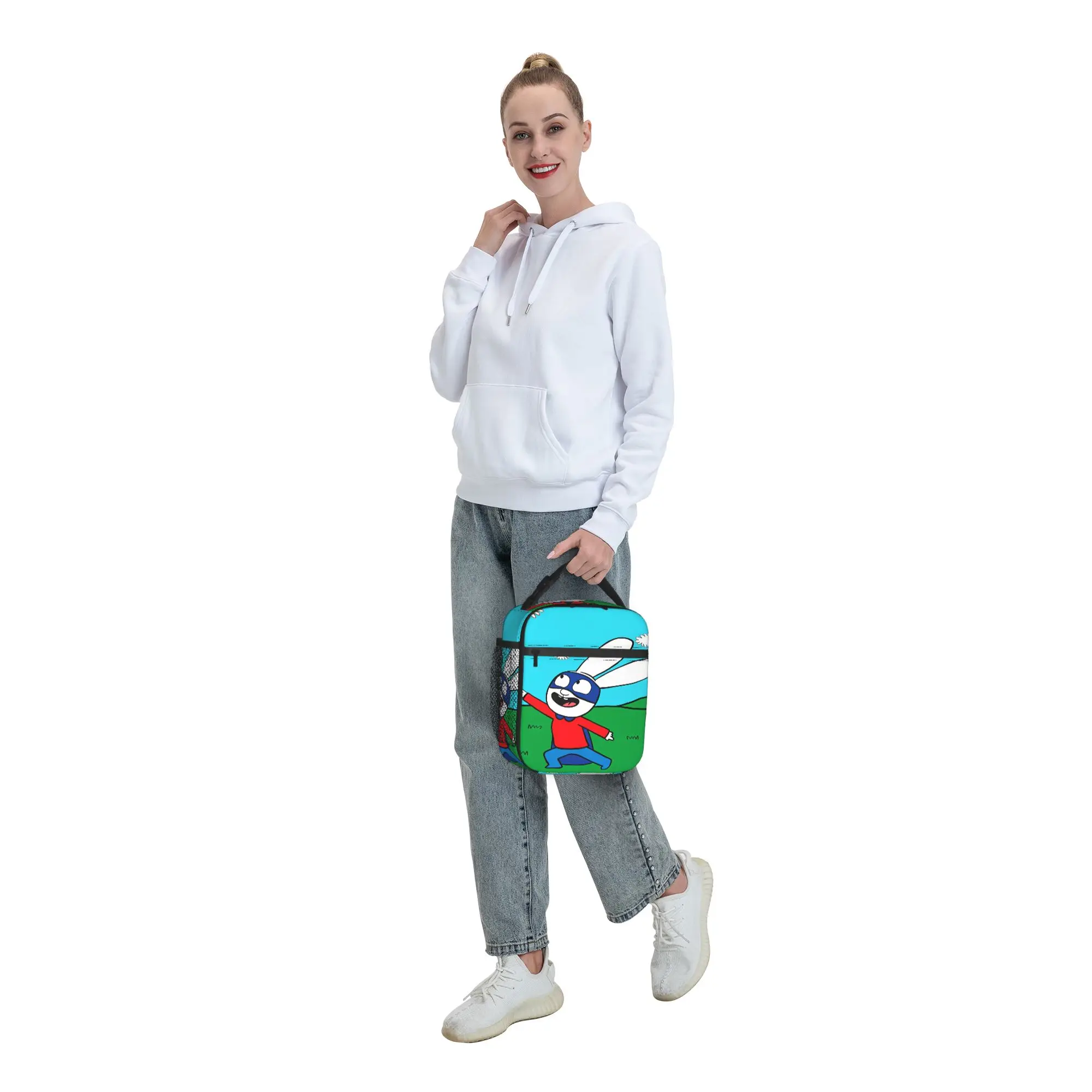 Simon Super Rabbit Lunch Bag, ästhetische Lunchbox, tragbare Tragetasche für Picknick im Freien, Lebensmitteltaschen für Erwachsene, wasserdichte, individuelle Kühltasche – Detail 7