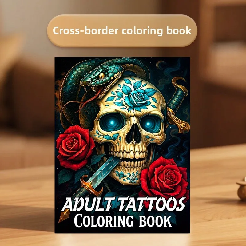 Cross-border new adult tattoo a4 coloring book - stress relief coloring book for adults - simple doodle coloring book