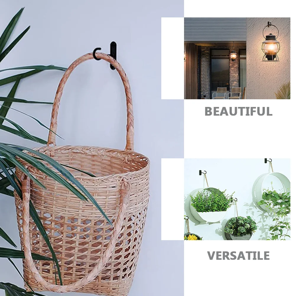 2 ชุดพืช Rack Wall Hook Heavy Duty Iron Lantern Planter Bracket แขวนสีดําแขวนกลางแจ้ง