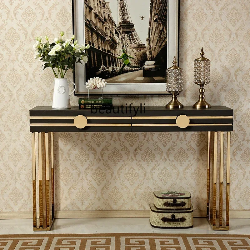 

Neoclassical Entrance Platform Stainless Steel Entrance Table Entrance Strip Table End View Cabinet