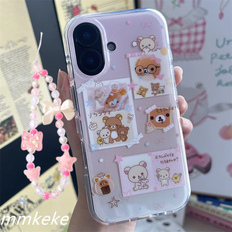 Lovely Rilakkuma Family Portrait Cartoon Pink Phone Case For iPhone17 16 15 14 13 12 11 Pro Max PLUS Y2K Kawaii Shockproof Cover - náhled 6