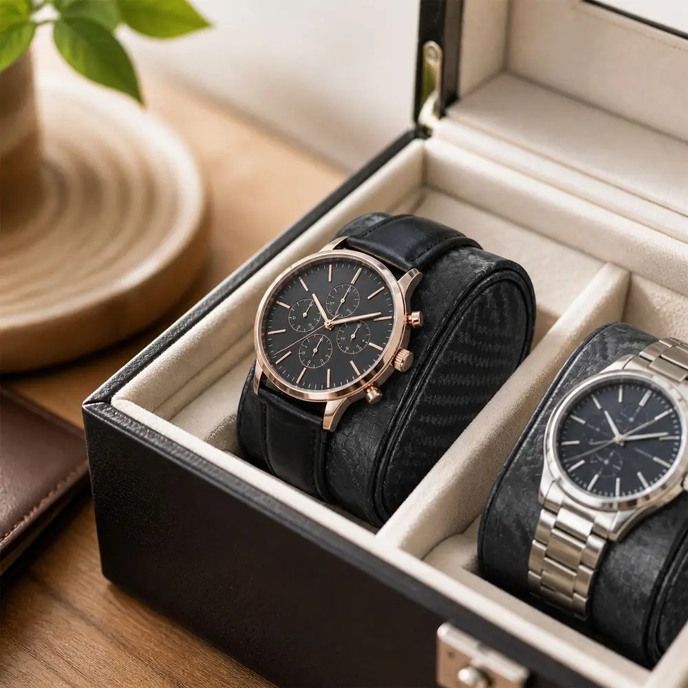 Carbon Fiber Texture Watch Display Pillow PU Curved Shape Watch Box Pillow Soft Padding Jewelry Storage Cushion