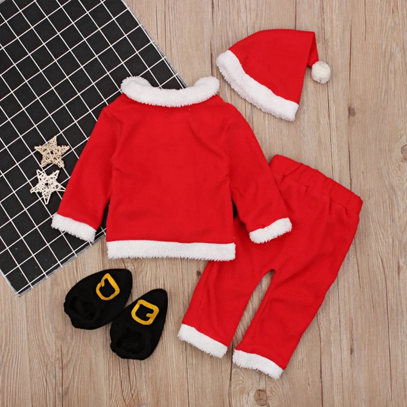 Christmas Cosplay Baby Girl Clothes Suit Red Newborn Velvet Baby Boy Clothing Hat+Tops+Pant+Sock Outfit Costumes