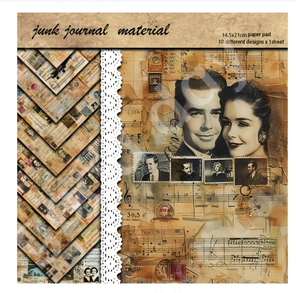 Vintage Do Selos Antigos, Padrão De Leprechaun, Páginas De Livro Amarelo, 10 Folhas, Material De Papel, Manual, Caderno DIY, Papel De Fundo