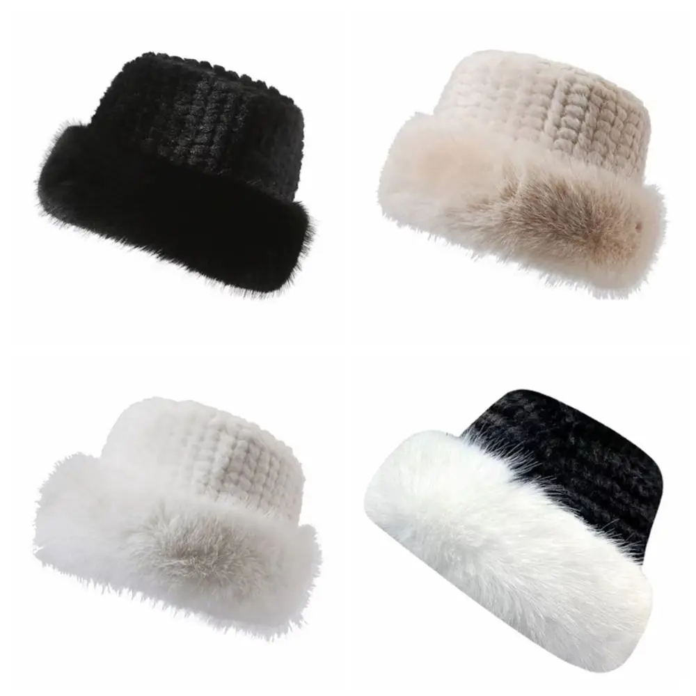 Faux Fur Faux Fur Bucket Hat Thick Fleece Inner Ear Protection Ear Flap Winter Hat Warm Texture Windproof Fisherman Cap