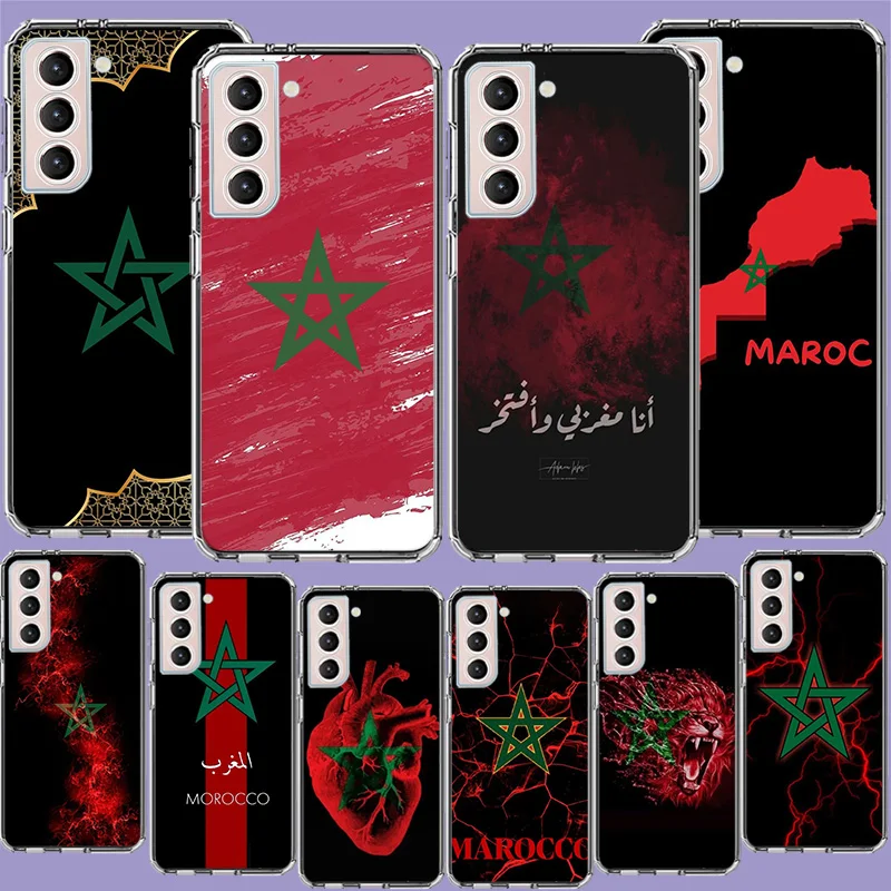 Coque de téléphone transparente en TPU avec drapeau marocain pour Samsung Galaxy S25 Edge S24 S23 FE S21 S20 Plus S22 S26 Ultra