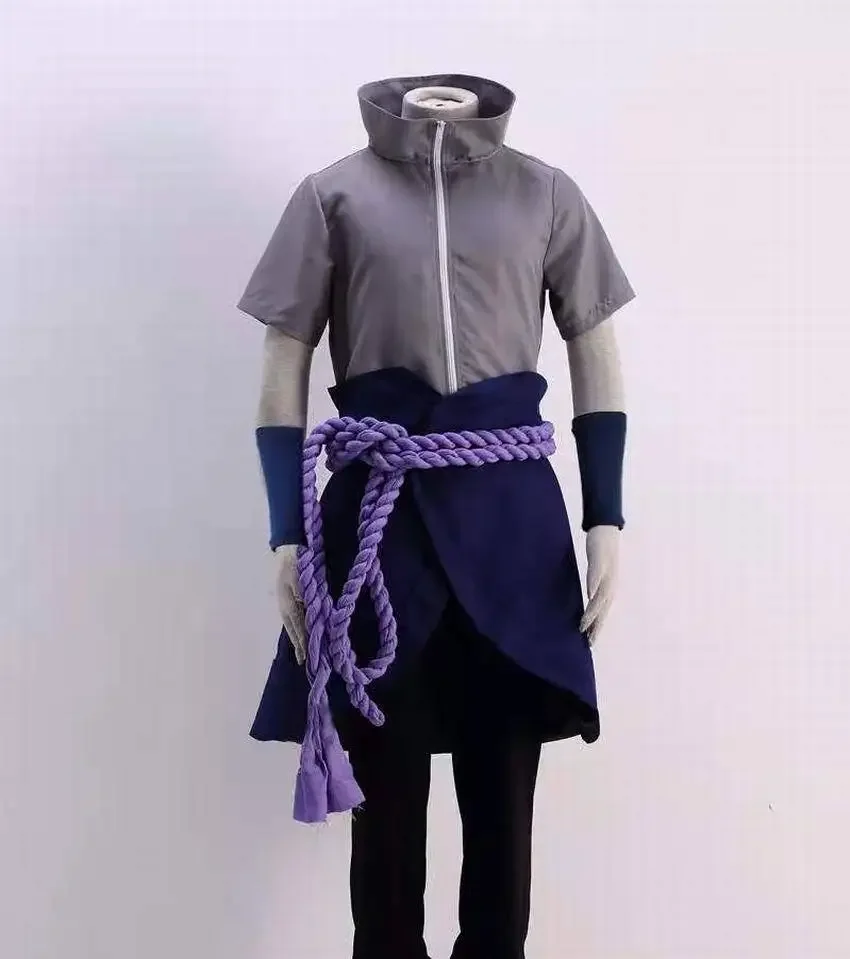Disfraz de Cosplay de Anime Uchiha Sasuke, Top, Pantalones, Cinturón, Regalo para Convento de Cosplay, Versión Adulto Unisex