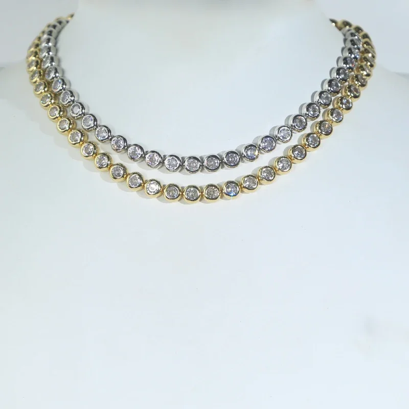 Geometric Round Beaded CZ Jewelry 5A Cubic Zirconia Tennis Necklace 2024 New Bracelet Necklace Set