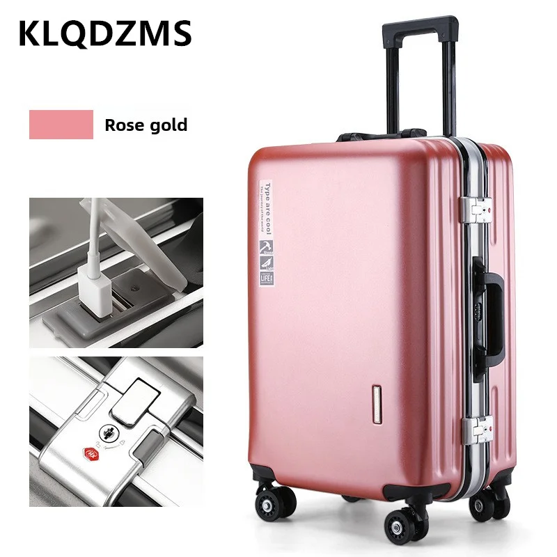 KLQDZMS Business Suitcase Aluminum Frame Boarding Box Large Capacity Trolley Case Women's 20